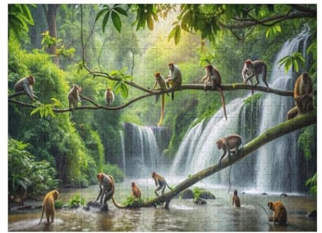 500 Pieces Puzzles Monkeys are Sitting On A Tree Branch Jigsaw Puzzles for Adults 500 Pieces and Up Puzzle GFT for Women & Men