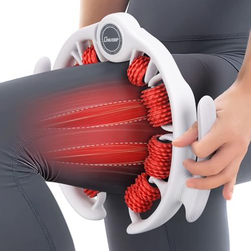 Leg Cellulite Massage Roller, 2 In1 Deep Anti Cellulite Roller with 14 360° Rollers, Manual Lymphatic Drainage Legs Massager Fascia Tool for Thighs & Calves, Muscle Body Shaping Red
