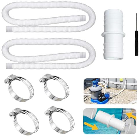 2 Stück Schwimmbadschlauch 32mm, Schlauch pool 32mm mit 4 Stück Sicherungsclip Und 1 Stück schlauchverbinder, Poolschlauch, Schlauch für Poolpumpe, Für Filterpumpe und Schwimmbad(Weiß)
