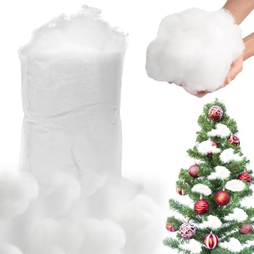 Yuragim Konstgjord snö dekoration, 600 g konstgjord snö bomullsdekoration, konstgjord snöfilt jul dekoration snö vit fluffig fyllnadsvadd pysselvadd kudde fyllning fyllmaterial stoppvadd för gosedjur