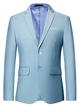 MOGU Men's Slim Fit Sport Coat Blazer Casual Formal Suit Jacket for Party Business Wedding Prom and Homecoming, Light Blue, 34