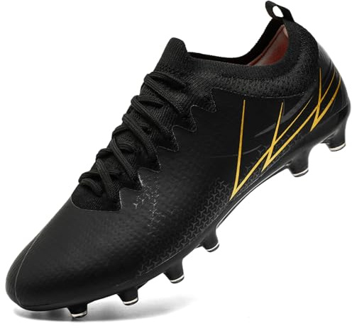 VLOOKST Scarpe da Calcio Uomo Tacchetti Scarpe da Calcetto Sneaker Scarpe Sportive Outdoor Scarpe da Ginnastica Nero Oro Taglie 43