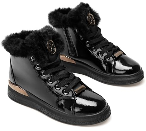 GLAMORA Bottines chaudes d'hiver pour femmes - Baskets antidérapantes, bottes imperméables à fermeture éclair intérieure, bottines confortables à lacets pour la marche en extérieur