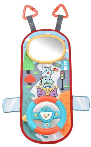 Nuiorfty Rear Facing Car Seat Toys, 360° Rotation Baby Steering Wheel Toy with Mirror, Music, Lights and Driving Sounds, 12 Months+ Kids Steering Wheel for Car Backseat, Green