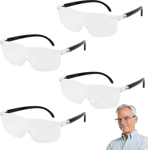Lot de 4 Lunettes Loupes pour Porteurs de Lunettes, Grossissantes 300% 500% 800% 1000%, Lunettes Loupe pour Lecture et Travail de Précision, Loupe Mains Libres pour Couture, Modélisme et Bricolage