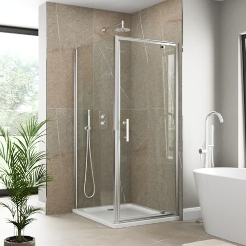 Luxura® 800 x 800mm Pivot Shower Enclosure Door Screen for Wet Room Cubicle Enclosures, 6mm Toughened Safety Glass, Framed, Polished Chrome