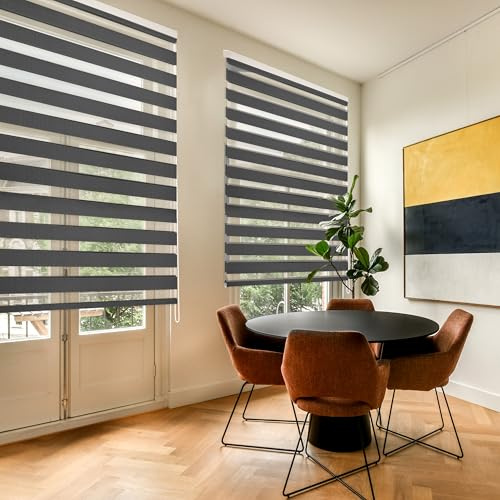 Blindecor Lira doppelrollo - duo rollo tag und nacht Anthrazitgrau - 160 x 250 cm (Breite x Länge) | Stoffgröße 157 x 245 cm | Fensterrollo zebra