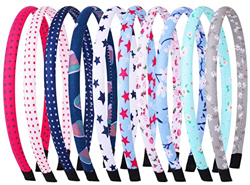 10pcs Headbands for Girls, Floral Fabric Dots Heart Hair Hoop Alice Bands | Flower Strip Hair Bands for Girls Women