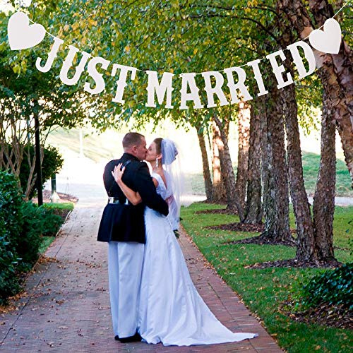 Just Married Girlande Vintage Rustikal Wimpelkette Banner mit Seil Hochzeitsgirlande als Deko für Hochzeit Fest Party Brautdusche Junggesellinnenabschied oder Foto Photo Booth Fotografie