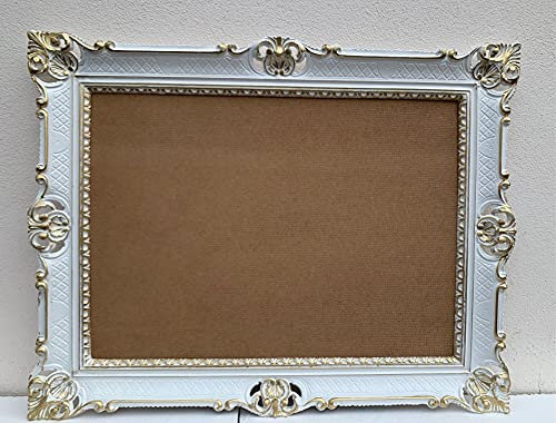 Cornice portafoto 3057, stile barocco, colore bianco e oro, 50 x 70 cm, lussuosa, anticata, cornice esterna di 70 x 90 cm, per matrimonio