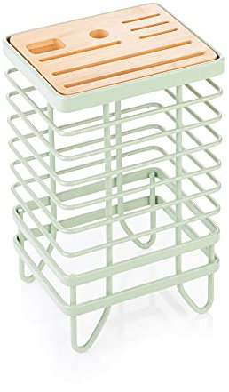 Vitinni Knife Caddy – Kitchen Knives Storage Block, 8 Universal Slots, Lightweight, Rust Resistant Iron, Sustainable Bamboo, Multipurpose Cutlery Holder & Knife Block, Pastel Green Te Verde Range