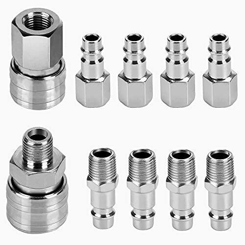 Profiwoab 10 pcs Air Line Connectors Euro, Airline Hose Compressor Fittings, 1/4 BSP Air Coupler and Plug Kit Couplings Connector Male Female