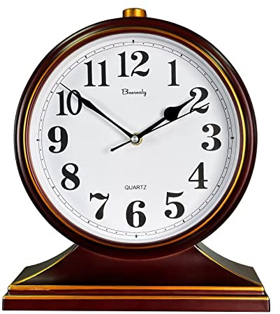 Beesealy Desk Clocks for Table Decor,Retro Mantel Clock Battery Operated for Fireplace Mantel, Living Room,Bedroom,Office,Desktop Decoration (Frosted Style)