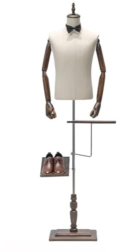 Manichino da Cucito, Busto da Uomo con Base in Legno, manichini Busto per vetrina Regolabile in Altezza per Negozio di Abbigliamento Negozio Camera da Letto (B)
