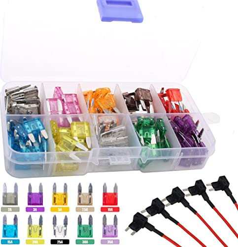 RUNCCI-YUN 125pcs 12V-24V Fusibili mini per auto Kit,Piccolo Fusibile a Lama,Fusibile a Lama 2A/3A/5A/7.5A/10A/15A/20A/25A/30A/35A+5 pcs 12V Portafusibili a Lama per Auto, Camion, SUV, Casa