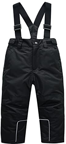 HIKIDS Pantaloni da Sci con Bretelle per Unisex Bambini e Ragazzi Inverno Termica Alpinismo Trekking Nero Pantaloni da Neve per Bambine e Ragazze Sportivi Salopettes da Sci e Snowboard 12 Anni