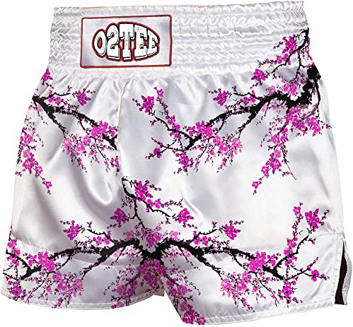 O2TEE Unisex Mens Boys Unique Gym Team Muay Thai Shorts Sakura Sparring Trunks Gym Fitness, Pink S