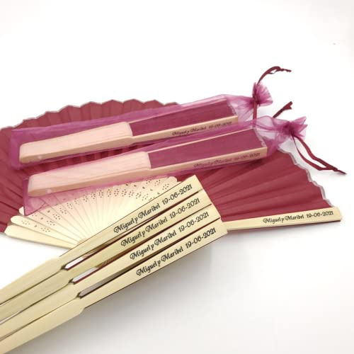 asu Abanico Personalizado con Nombre,Abanicos Plegables de Mano Abanicos de Papel y Bambú Paper Fan,para Decoración Fiesta Baile Boda Casa Oficina DIY Regalo (Burgundy,20pcs)