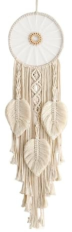 Soulnioi Attrape-rêves en forme de feuille tissée - Double cercle - Tenture murale en macramé - Pour chambre à coucher - Décoration de mariage/anniversaire - Beige