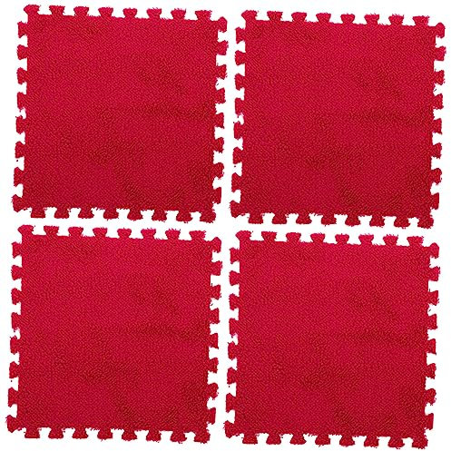 ibasenice Lot De 4 Tapis De Sol Décoratifs en Peluche pour La Maison en Mosaïque Résistants pour Lintérieur Rouge 30 X 30 X 1 Cm