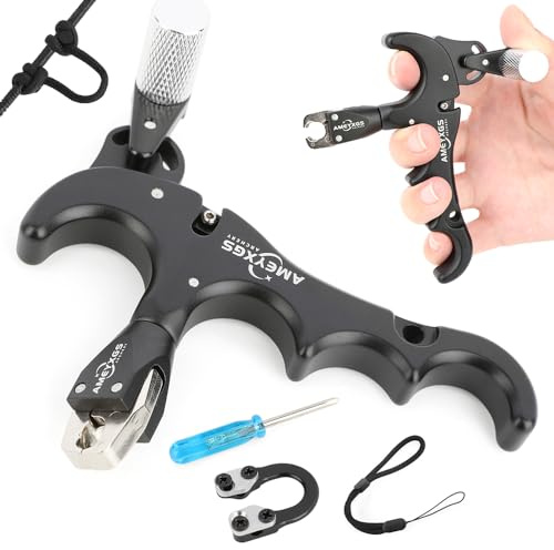 AMEYXGS Tiro con Arco Release Aids 4 Dedo Pulgar Liberación para Arco Compuesto y Bucle en D 360° Girar Calibrador Ayudas a la Liberación de Aleación de Aluminio (Negro)