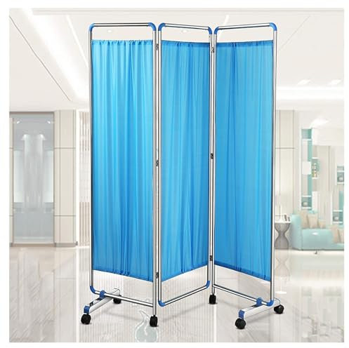 Rolling 3 Panel Medical Privacy Screen On Wheels, Adult Foldable Room Divider For Clinic/Ward/Exam Room, Space Saving