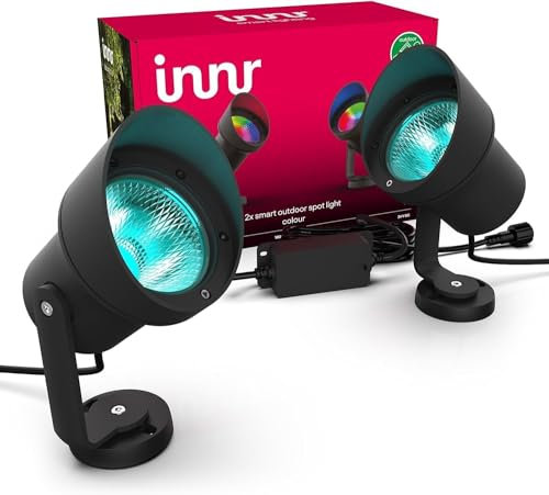 innr Smart Gartenstrahler XL, Zigbee, Funktioniert mit Hue* und Alexa (Bridge erforderlich), White & Color, LED Strahler, Spotlicht außen, Außenlampe, IP67 wasserdicht, Komplettset (2-Pack)