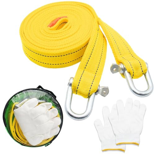 Cuerda de Remolque para Coche, 5 m x 4 cm, 5 Toneladas,Cuerda de Remolque de Nailon con 2 Ganchos y Guantes de Seguridad,Alta Resistencia Cuerda De Remolquepara Todos Los Coches y SUV