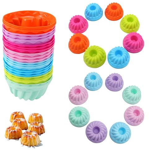24 Pièces Mini Moules à Kouglof en Silicone Réutilisable Moule a Kouglof Antiadhésifs Moule à Gâteau pour Dessert Chocolat Pouding Gelée Gâteau