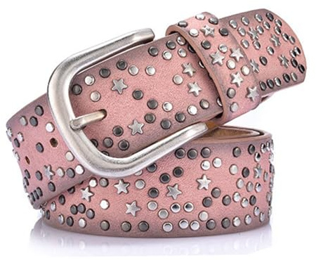 Jalach Cinturón de piel para mujer, con remaches en forma de estrella, con remaches anchos para pantalones vaqueros, acortables, de piel