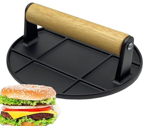 Pressa per grill in ghisa, Pressa rotonda per piastra, Pressa per hamburger in ghisa, Pressa per griglia per barbecue, Peso per griglia in ghisa, Pressa per griglia piatta, Pressa per griglia
