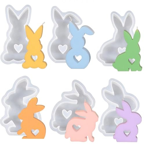 gotyou 6 stampi in silicone per Pasqua, coniglietto pasquale,Stampo in silicone per candele,Stampi in silicone per conigli pasquali,per conigli e conigli a forma di candela