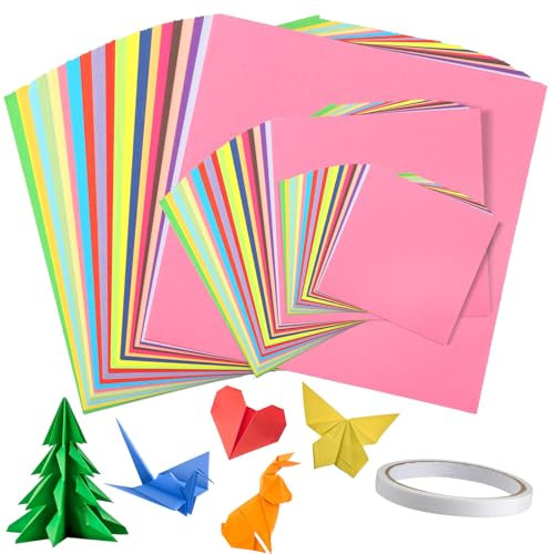 APOMOONS 300 fogli carta origami 20x20,15x15,10x10cm,70 g/m² 20 colori carta per origami fogli origami origami per bambini,origami paper fogli colorati fogli per origami & nastro biadesivo(1cmx8m)