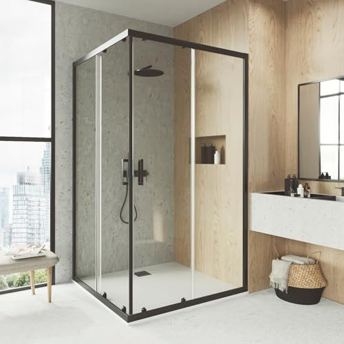 BATHME LONDON-4 Mampara Ducha Angular Negro Transparente - Medida: 68-70x88-90 cm 68-70x88-90 cm