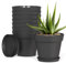Plastic Plant Pots Indoor Outdoor, 8 Pack 4Inch/10CM Small Plant Pots Flower Pot with Drainage Holes and Tray,Modern Decorative Planter Pot for All House Plants(Black)