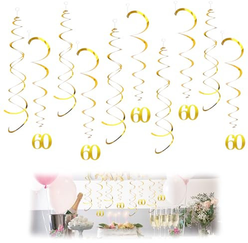 Lot de 20 spirales décoratives pour anniversaire, 60 ans, 60 serpentins, guirlande en spirale pour décoration de fête, réunion de classe