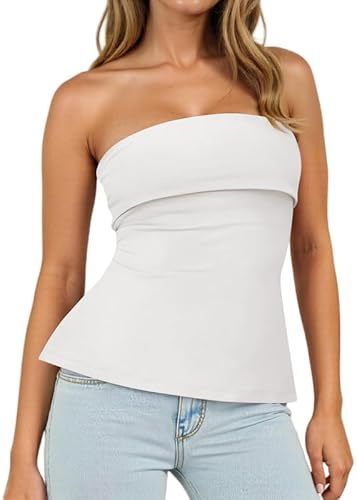 Sukiglam Canotte Donna Estivi Senza Spalline Tubo Tops Sexy Senza Maniche Slim Fit Backless Top a Fascia Elegante Seno a Doppio Strato Y2k T-Shirt con Spacco Laterale