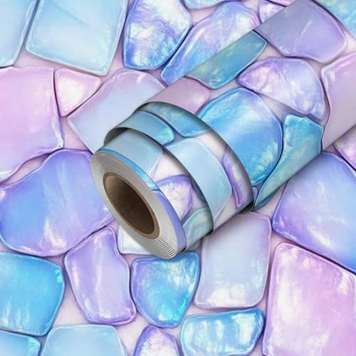 HOMETITUTE Iridescent Pastel Stone Pattern Wallpaper Peel and Stick Contact Paper Wall Paper Stick 17.7 x 118.1 Self Adhesive Removable Vinyl Wall Covering Bedroom Kitchen Bathroom Home Decor