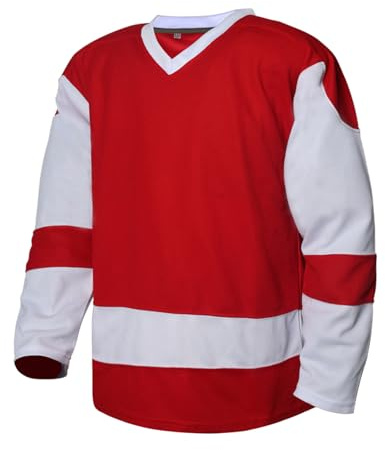 Rioofinx Mens Blank Ice Hockey Jersey Long-Sleeved Practice Hockey Jersey(red-White-S)