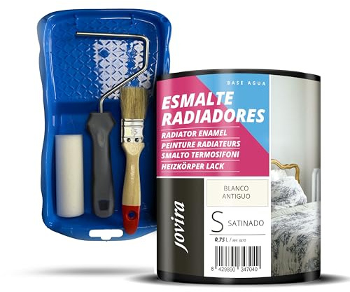 JOVIRA PINTURAS Smalto per radiatori a base d'acqua. Decora e protegge tutti i tipi di radiatori ad acqua e tubi di riscaldamento. (MiniKit + 750 ml (Confezione da 1), Bianco Antico)