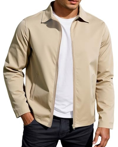 Generisch Chaqueta de entretiempo ligera con cremallera para hombre - Cazadora clásica para primavera y otoño | Chaqueta de ocio impermeable y resistente al viento, Style_l03 Caqui, L
