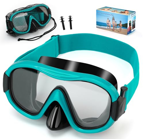 Diving Mask, Adult Swim Goggles with Nose Cover, Anti-Fog Snorkel Mask Suitable for Adults Dive Swim Snorkeling Goggles Masks with Adjustable Soft Knitted Strap