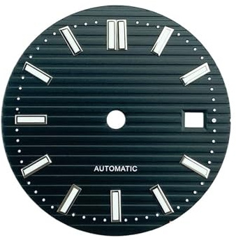 1st 30 mm svart steril urskiva Armbandsursplatta Passar for ETA2824 for Miyota8215 Mov't Nautilus Style Splint Grain Grön Lysande