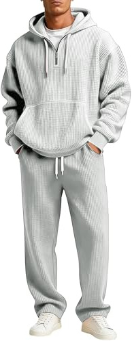 Herr Tvådelade outfits Set Stickad Quarter Zip Hoodie Träningsbyxor Set Atletiska träningsoveraller Joggingdräkt