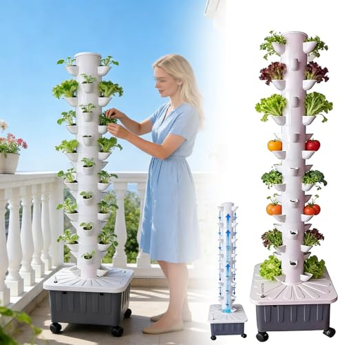 GOKEUEKDY Sistema de Cultivo hidropónico para jardinería de Interior - Jardín de Torre aeropónica Vertical para Cultivar Hierbas, Frutas y Verduras - Sistema de jardinería Aero, 45 Hoyos