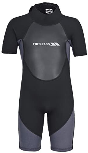 Trespass Scuba, Black, 5/6, Kurzer 3mm-Neoprenanzug mit 7mm-Reißverschluss für Kinder / Jungen 2-12 Jahre, 5-6 Jahre, Schwarz