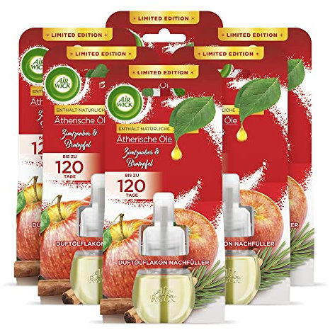 Air Wick Duftölflakon Nachfüller Zimtzauber und Bratapfel – Frischer Raumduft mit ätherischen Ölen – 6er Duftöl Set