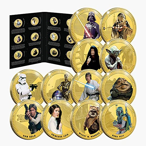 FANTASY CLUB 12 Monedas Oficiales de Star Wars, Trilogía Original Episodios IV-Vi - 44mm Cada una presentadas en un Bonito Album de coleccionista. Edición Limitada