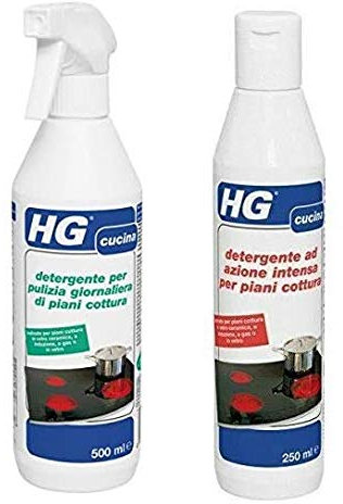 Hg Detergente Per La Pulizia Giornaliera dei Piani Cottura, 500 ml + Hg Detergente ad Azione Intensa per Piani Cottura, 250 ml