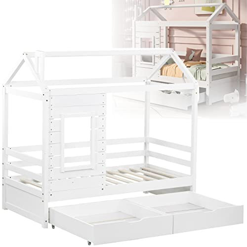 Hussäng barnsäng tonårssäng 160x80 med anti-fall unisex barnsäng i trä massivträ barnsäng